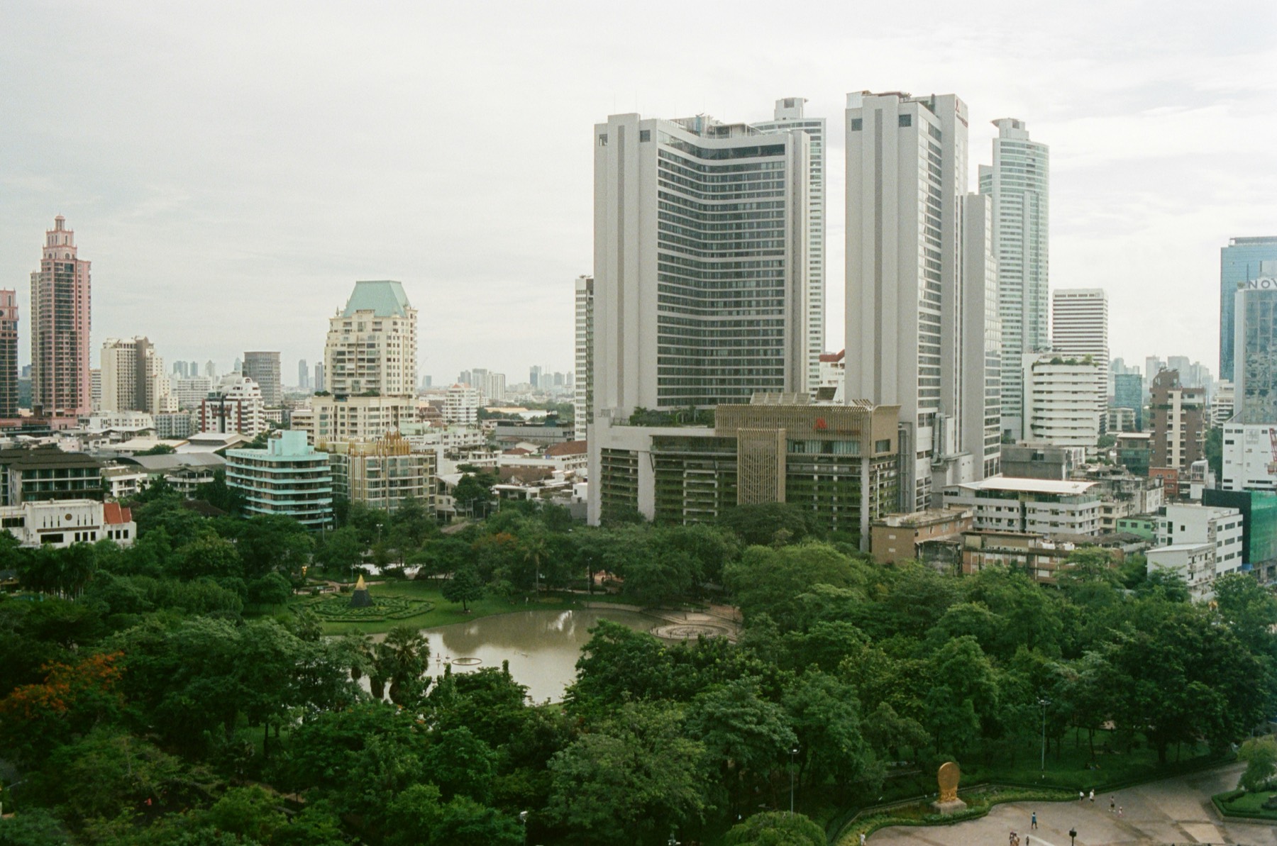 Lumpini Park and office towers in central Bangkok