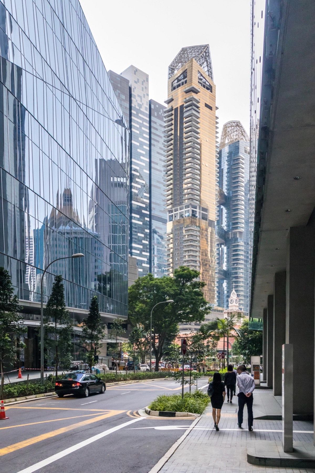 Pedestrians on Market Street in Singapore's central business district